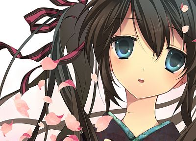 Vocaloid, Hatsune Miku, alternate, flower petals, Japanese clothes, anime girls - random desktop wallpaper
