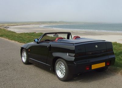 black, cars, Alfa Romeo, vehicles, Zagato, Alfa Romeo RZ, sea, rear angle view, beaches - random desktop wallpaper