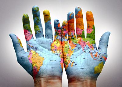 hands, worldmap - desktop wallpaper