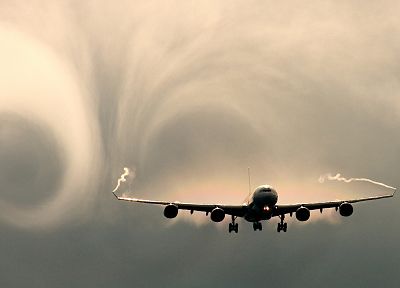 aircraft, physics, airliners, vortex, contrails, turbulences - desktop wallpaper