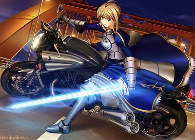 night, armor, Saber, motorbikes, Fate/Zero, Fate series - random desktop wallpaper