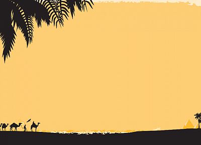 deserts, silhouettes, Egypt, oasis - desktop wallpaper