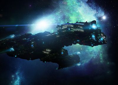 video games, outer space, stars, Hyperion, spaceships, artwork, StarCraft II - related desktop wallpaper