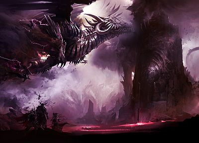 dragons, purple, Guild Wars, lightning, shatterer - random desktop wallpaper