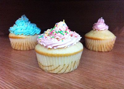 blue, pink, cupcakes, sprinkles, icing - desktop wallpaper
