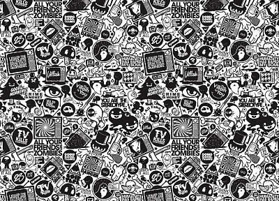text, retro, grayscale, artwork, pop art, television, JThree Concepts, Jared Nickerson - desktop wallpaper