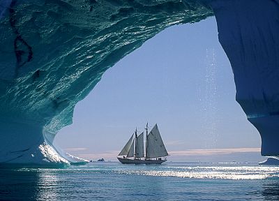 icebergs, sailboats, Greenland, sea - desktop wallpaper