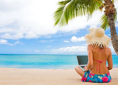 women, computers, hats, beaches - related desktop wallpaper