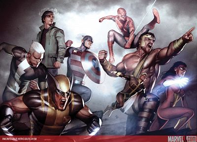 Spider-Man, Captain America, Wolverine, Hercules, Marvel Comics, Spider-woman, Adi Granov - desktop wallpaper