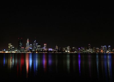 cityscapes, night, buildings, skyscrapers, reflections - duplicate desktop wallpaper