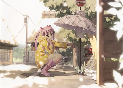 twintails, statues, umbrellas, anime girls, Kantoku (artist), Miyaguchi Kanna, original characters - related desktop wallpaper