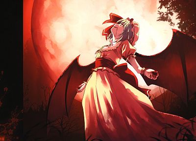 Touhou, wings, blood, vampires, Full Moon, Remilia Scarlet, anime girls - desktop wallpaper