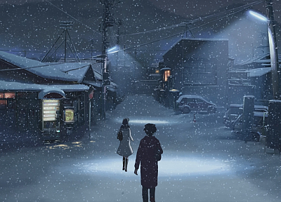 winter, Makoto Shinkai, scenic, 5 Centimeters Per Second, artwork, anime, snowing - related desktop wallpaper