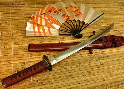 katana, blade, wakizashi, fans - desktop wallpaper