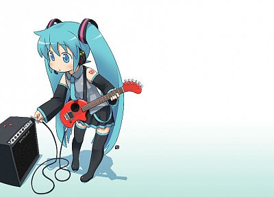 Vocaloid, Hatsune Miku, twintails, simple background, detached sleeves - related desktop wallpaper