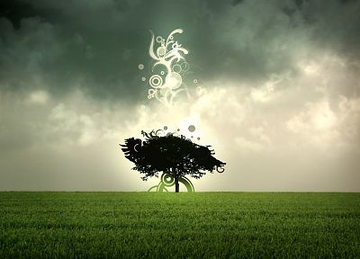 abstract, trees, grass, sacred, skyscapes, photo manipulation - desktop wallpaper