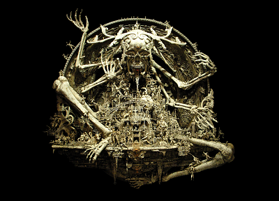 sculptures, bones, kris kuksi, Divinity, black background - desktop wallpaper