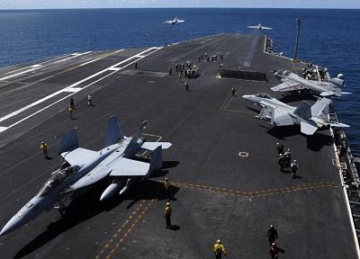 military, airplanes, US Navy, planes, aircraft carriers, F-18 Hornet - related desktop wallpaper