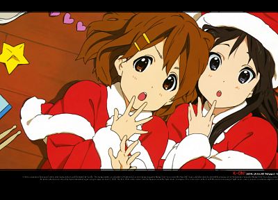 K-ON!, Hirasawa Yui, Akiyama Mio, Christmas outfits - random desktop wallpaper