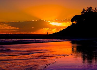 sunset, silhouettes, sea, beaches - related desktop wallpaper