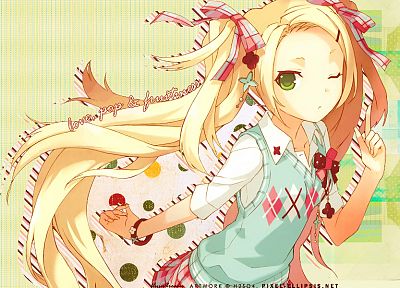 blondes, love, pop, long hair, green eyes, anime girls - related desktop wallpaper