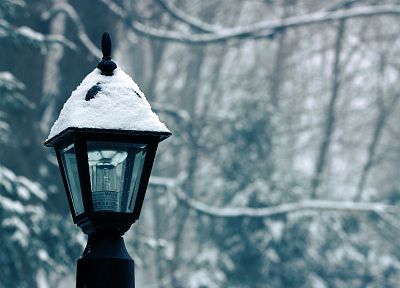 winter, snow, lamp posts - duplicate desktop wallpaper
