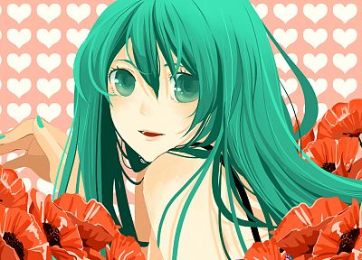 Vocaloid, flowers, Hatsune Miku, aqua eyes, aqua hair, anime girls - duplicate desktop wallpaper