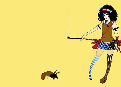 rifles, skirts, simple background, anime girls, striped legwear - desktop wallpaper