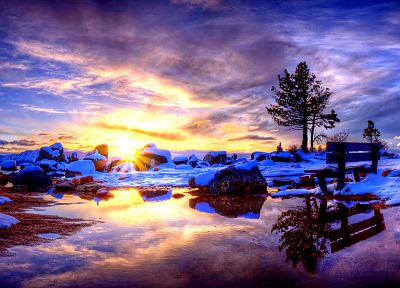 sunset, landscapes, nature, snow - duplicate desktop wallpaper