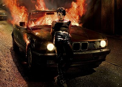 cars, fire, Noomi Rapace, Lisbeth Salander - related desktop wallpaper