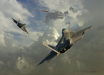 aircraft, F-22 Raptor, MIG-29 Fulcrum - random desktop wallpaper