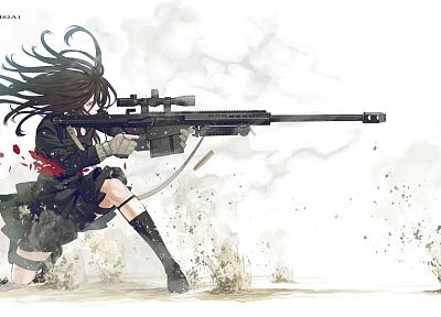 women, guns, school uniforms, long hair, snipers, Kozaki Yusuke, black clothes, original characters - duplicate desktop wallpaper