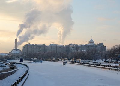 winter, snow, cityscapes, buildings, rivers - related desktop wallpaper