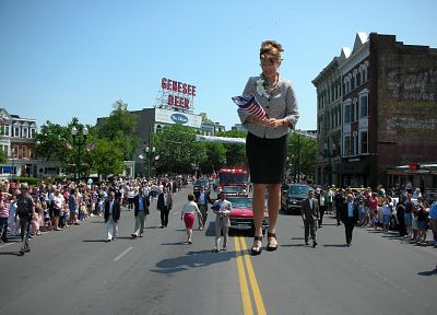 Sarah Palin, giant woman, photo manipulation - random desktop wallpaper