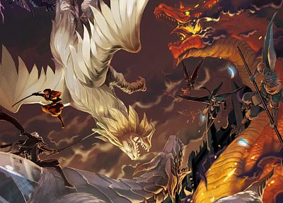 wings, dragons, weapons, battles, artwork - related desktop wallpaper