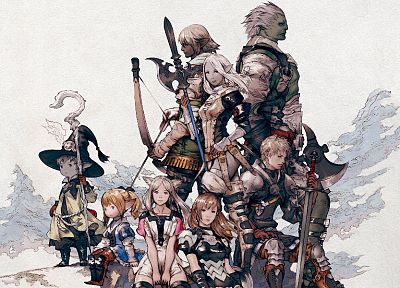 fantasy, weapons, Final Fantasy XIV, bows, axes, artwork, staff - related desktop wallpaper