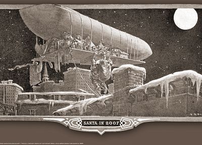 Santa Claus, vehicles, airship - desktop wallpaper