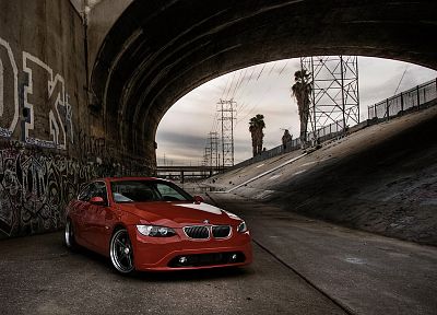 BMW, cars, Los Angeles, overcast, palm trees, LA River - duplicate desktop wallpaper