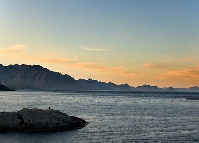mountains, ocean, landscapes, nature, dawn, sea - desktop wallpaper