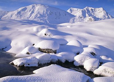 mountains, winter, snow, streams, snow landscapes - related desktop wallpaper