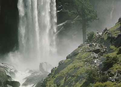green, California, waterfalls, rivers, Yosemite National Park - desktop wallpaper