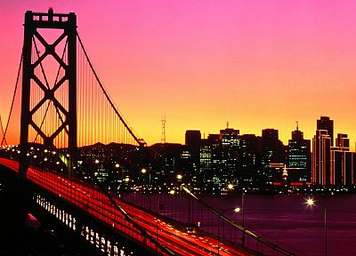 sunset, cityscapes, bridges, buildings, San Francisco, long exposure - random desktop wallpaper