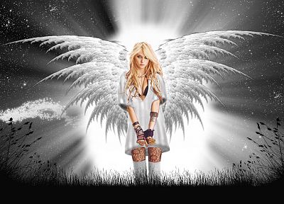 blondes, angels, wings, Taylor Momsen, artwork, selective coloring - related desktop wallpaper