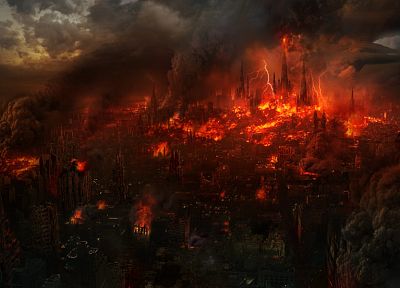 cityscapes, fire, buildings, Philip Straub - random desktop wallpaper
