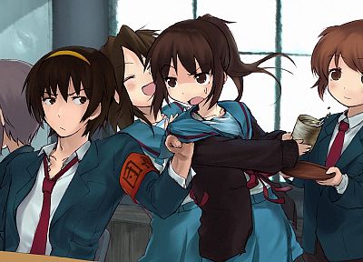 school uniforms, The Melancholy of Haruhi Suzumiya, change, Kyonko, Suzumiya Haruhi - random desktop wallpaper