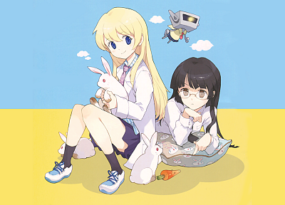 blondes, blue eyes, school uniforms, skirts, glasses, Pani Poni Dash, meganekko, anime girls - related desktop wallpaper
