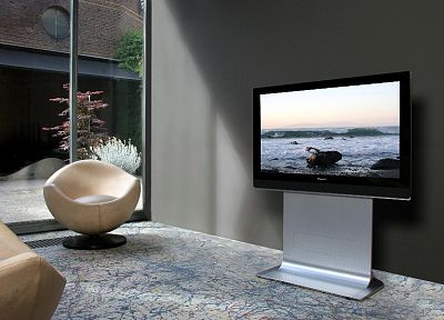 TV, couch, trees, room, interior - duplicate desktop wallpaper