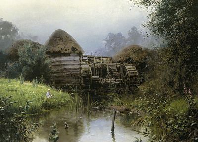 paintings, landscapes, streams, artwork, mills, Vasily Polenov - related desktop wallpaper