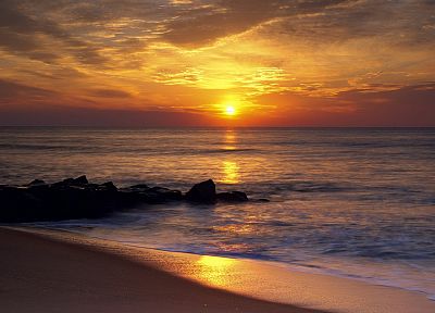 sunset, sunrise, ocean, landscapes, cities, sea, beaches - desktop wallpaper