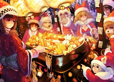 Christmas outfits, anime girls - desktop wallpaper
